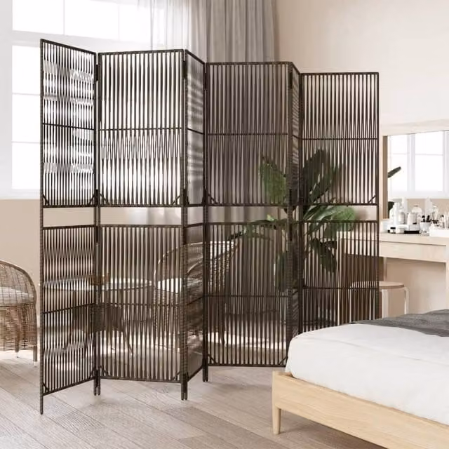 Berkfield Home 6 Panel Brown Poly Rattan Room Divider