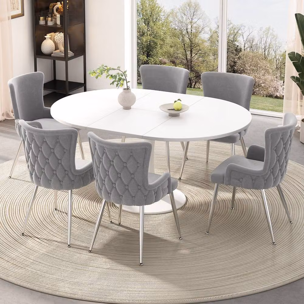 ModernLuxe Set of 2 Grey Velvet Dining Chairs with Metal Legs – 2