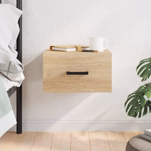 Berkfield Home Wall-mounted Bedside Cabinet in Sonoma Oak Brown, W/D/H: 35 x 35 x 20 cm