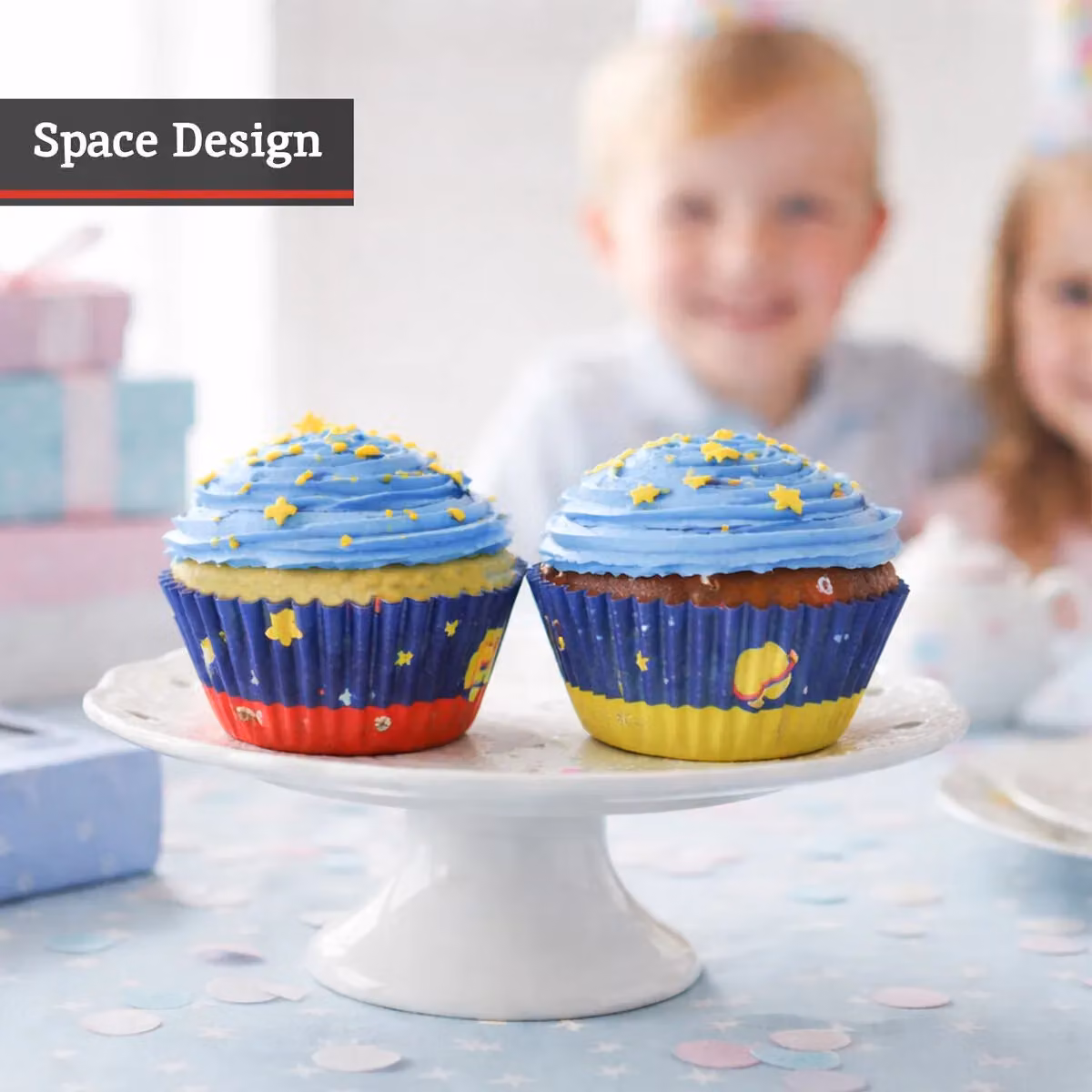 Orsina 40 Piece Large Cupcake Cases with Space Design, Stars and Planets, Multicolour – 4