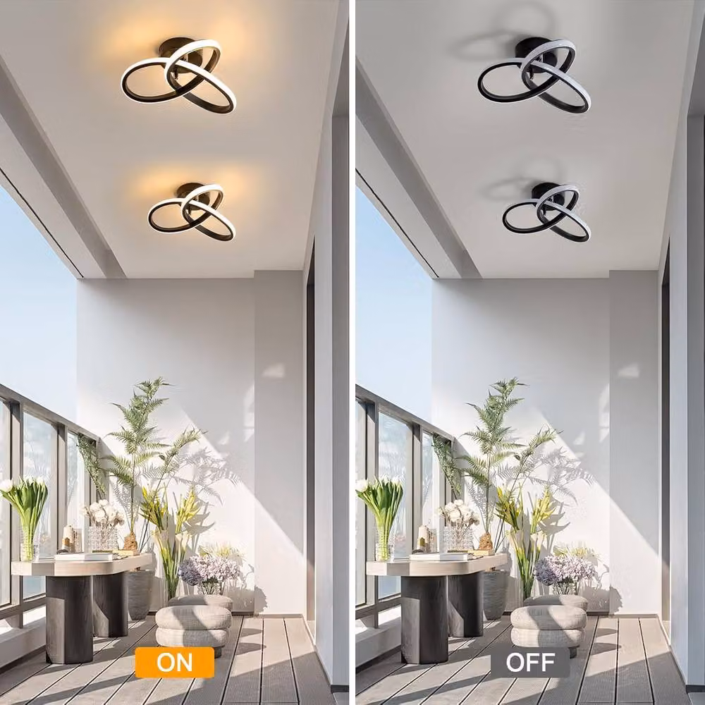 Goeco Modern Curved LED Ceiling Light in Black with Warm White 3000K Glow – 6