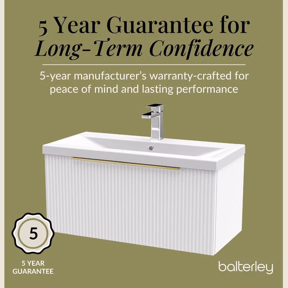 Balterley Fluted Front Wall Hung 1 Drawer Vanity Basin Unit, Satin White, W: 80 cm – 2