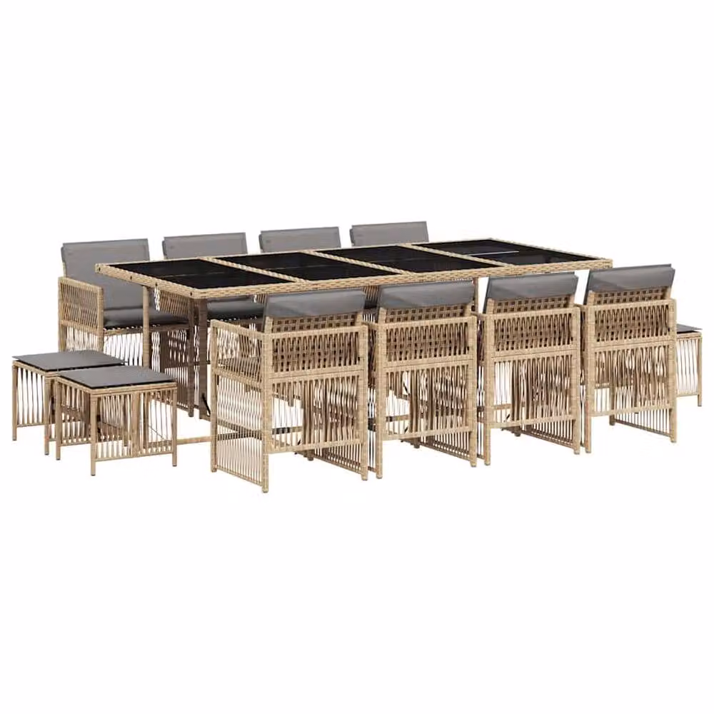 Berkfield Home 13 Piece Poly Rattan Garden Dining Set with Beige Cushions – 2