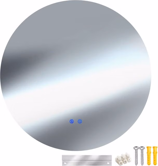 tectake Aurora Round LED Bathroom Mirror, Dimmable with 3 Light Colours, White/Silver, Diameter: 80 cm