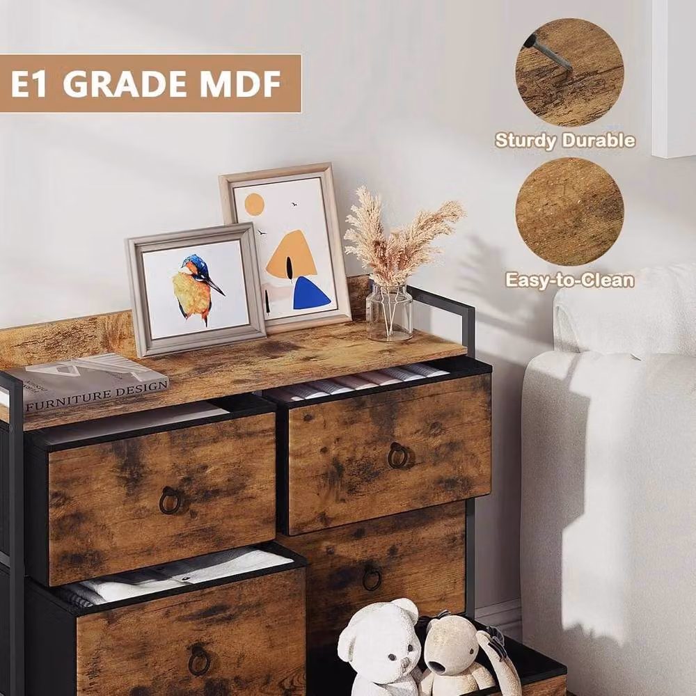 NESTLUNE Vintage Brown Chest of 6 Drawers, W: 100 cm, D: 15 cm – 5