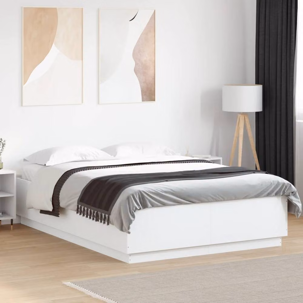 Berkfield Home Durable King Size Bed Frame with LED Under-Bed Lighting in White, W/D/H: 150 x 203 x 40 cm – 2