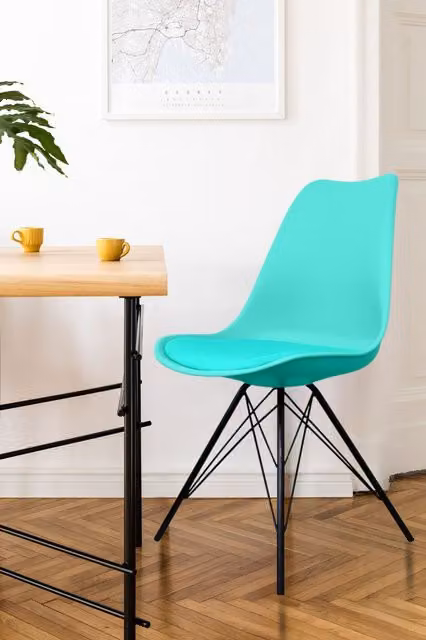 Fusion Living Soho Plastic Dining Chair with Black Metal Legs in Turquoise – 1