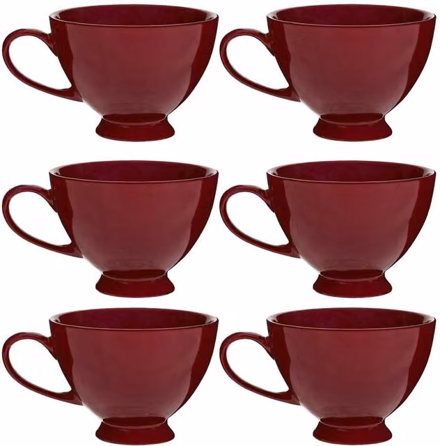 Dibor Montmartre Large Malbec Red Ceramic Tea Cups and Coffee Mugs, Set of 6