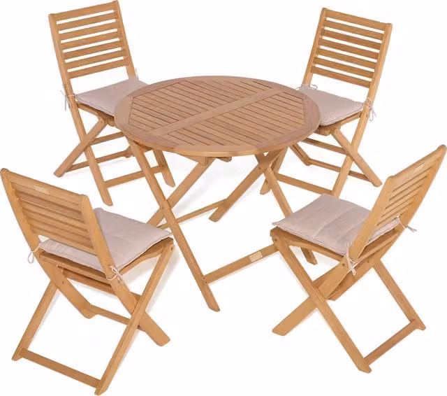 Rowlinson Ashdown Folding Round Dining Set in Natural Wood with 4 Chairs