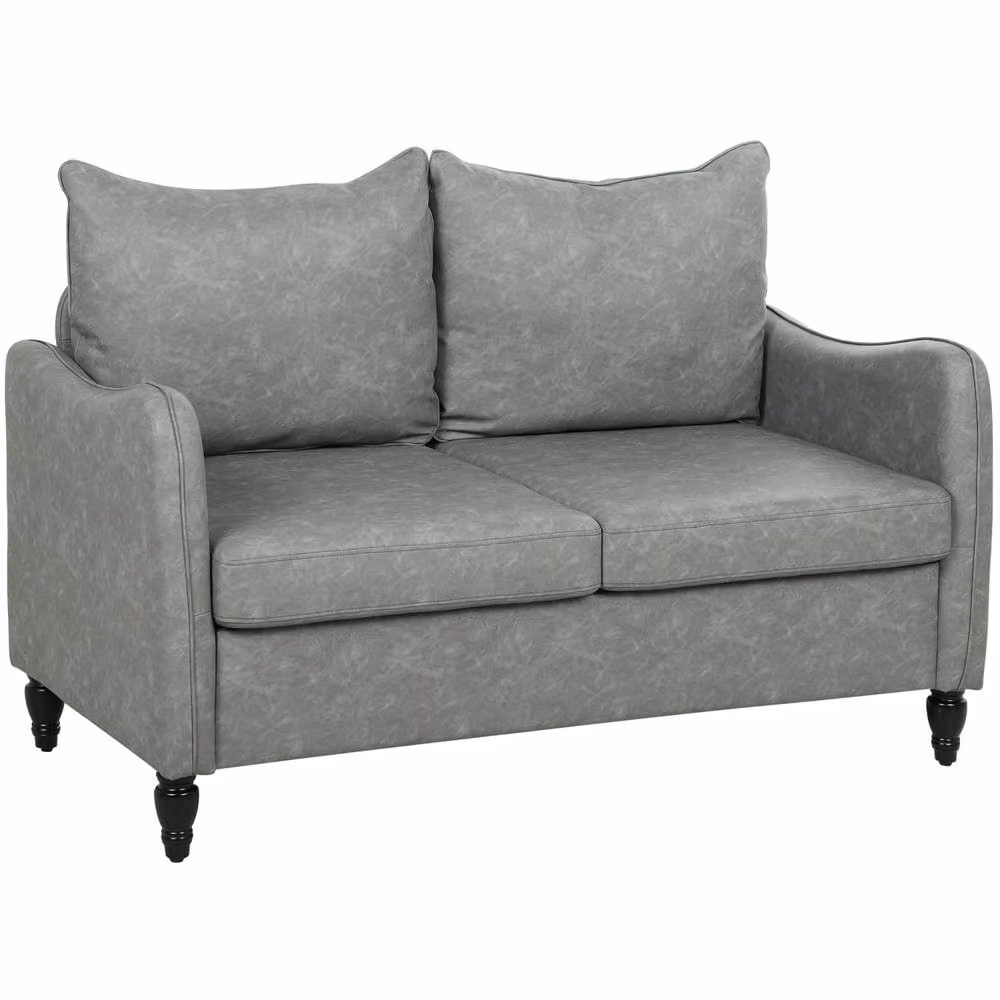 Wyld Haus Yodilo Grey Faux Leather 2 Seater Sofa with Marble Effect and Wood Legs W/D/H: 135 x 85 x 74 cm – 2