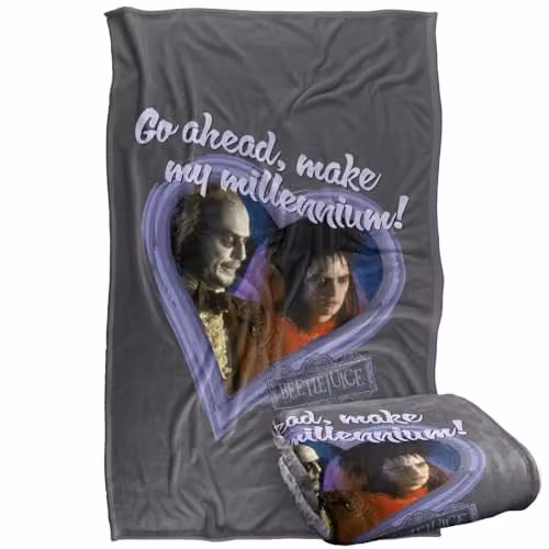 LOGOVISION Beetlejuice Valentine Make My Millennium Super Soft Silky Touch Fleece Throw Blanket, Multicolour, W: 91 cm, D: 147 cm