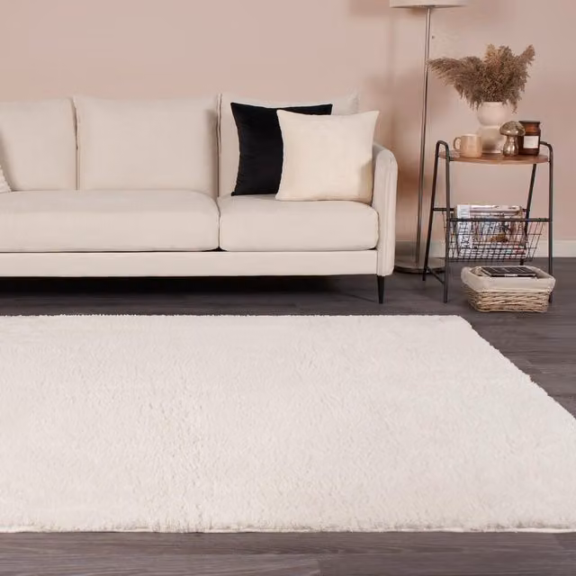 OHS Fluffy Teddy Rug Soft Non-Slip Area Mat in Cream, W: 160 cm, D: 230 cm – 1