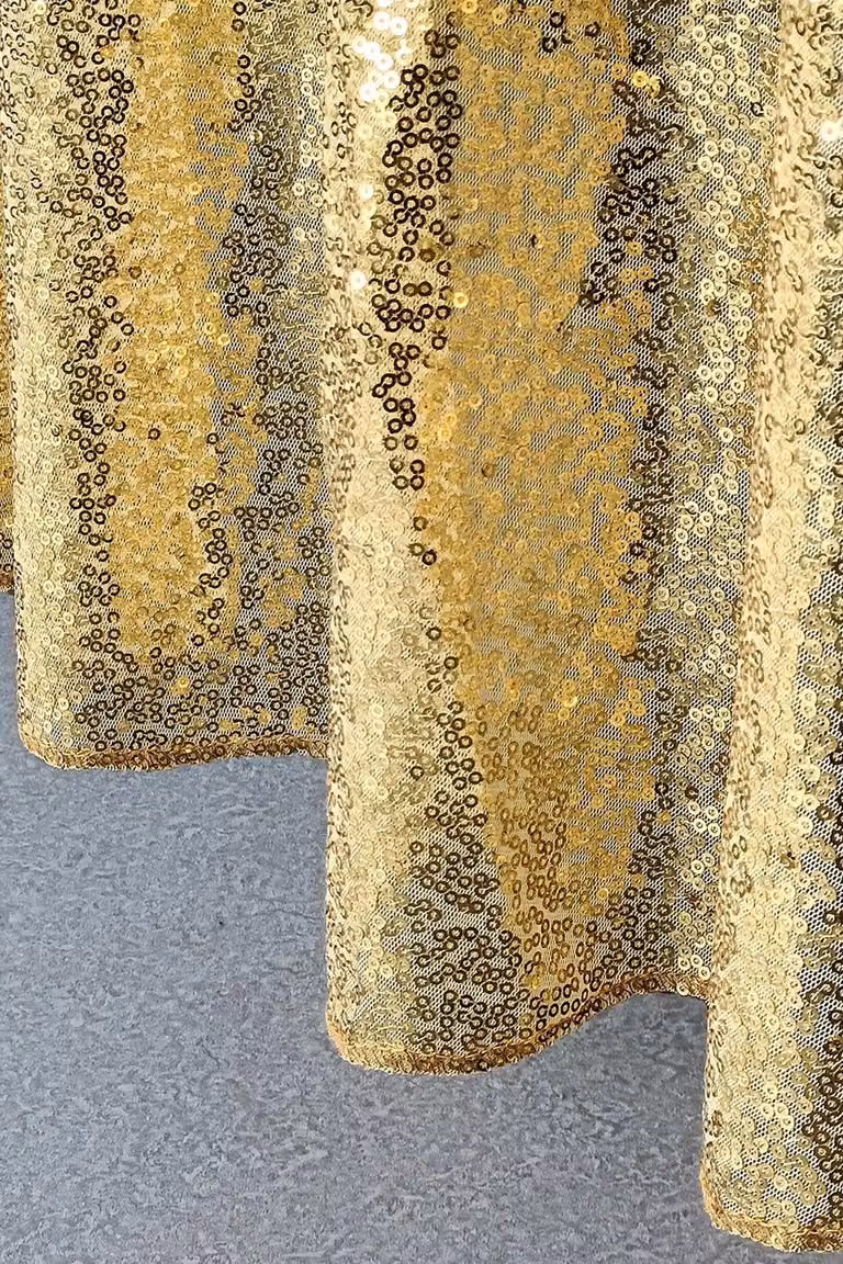 Neel Blue 70 Inch Round Metallic Gold Sequin Tablecloth
