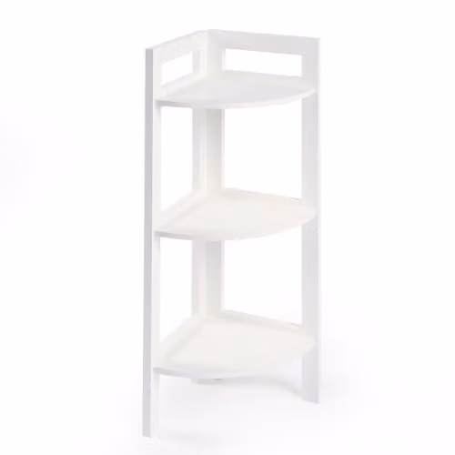 OHS 3 Tier Wood Corner Shelving Unit, Freestanding White Storage Organiser, H 65 x W 23 x D 23 cm – 1