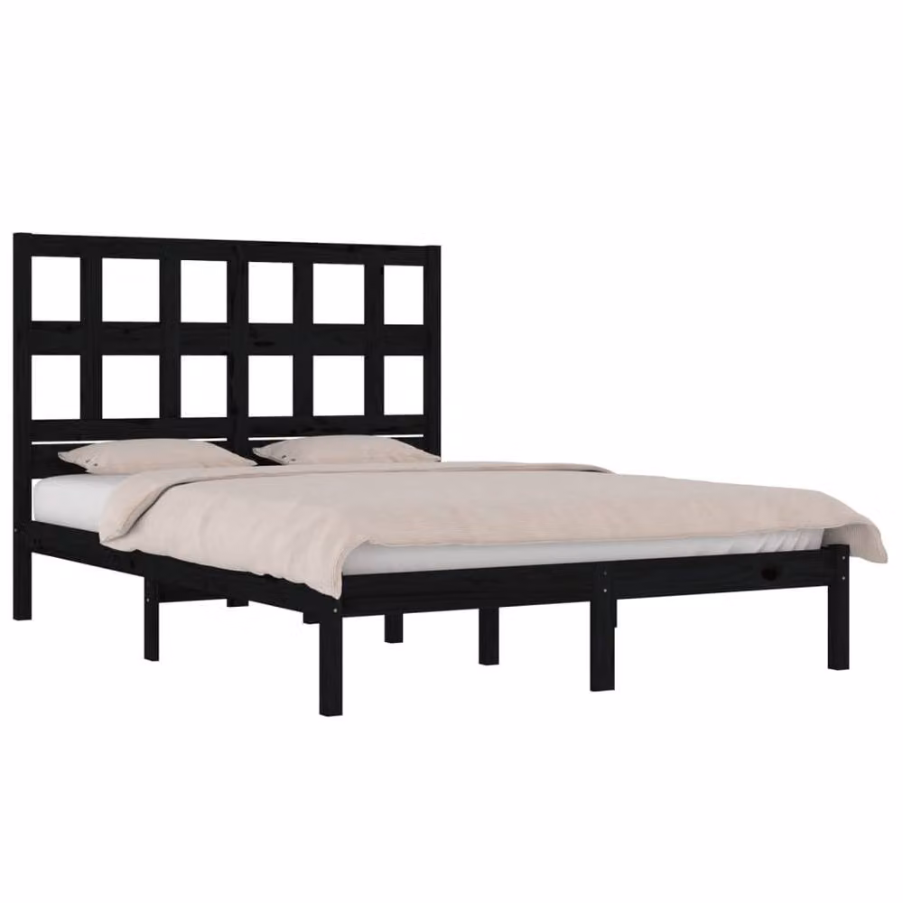 Berkfield Home Black Solid Wood Pine Bed Frame W/D/H: 200 x 200 cm – 3