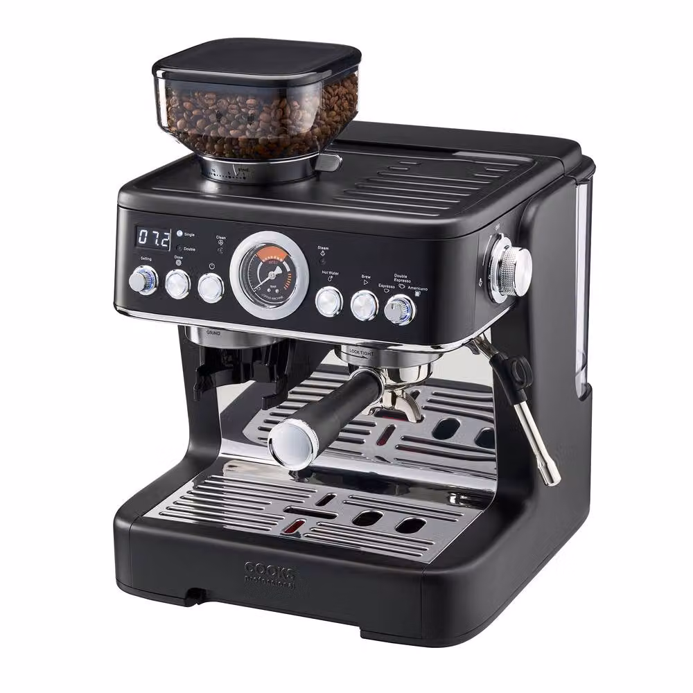 Cooks Professional Bean-To-Cup Espresso Coffee Machine with 20-Bar Pump, Integrated Grinder and Steam Wand, Black – 6
