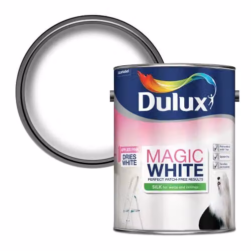 Dulux Magic White Silk Emulsion Paint for Walls and Ceilings, White, 5 l