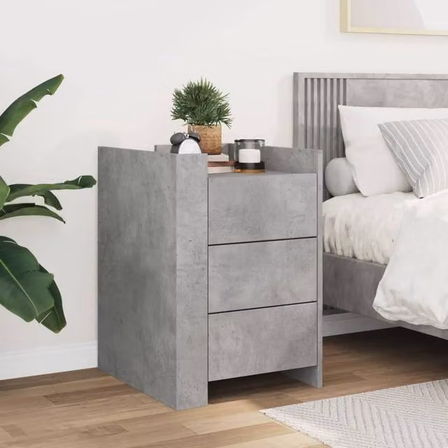 Berkfield Home Decorative Bedside Cabinet in Concrete Grey, W/D/H: 45 x 50 x 65 cm