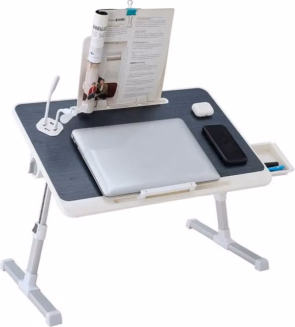 Living and Home Height Adjustable Foldable Laptop Bed Table with Tilting Top and USB Ports in Grey