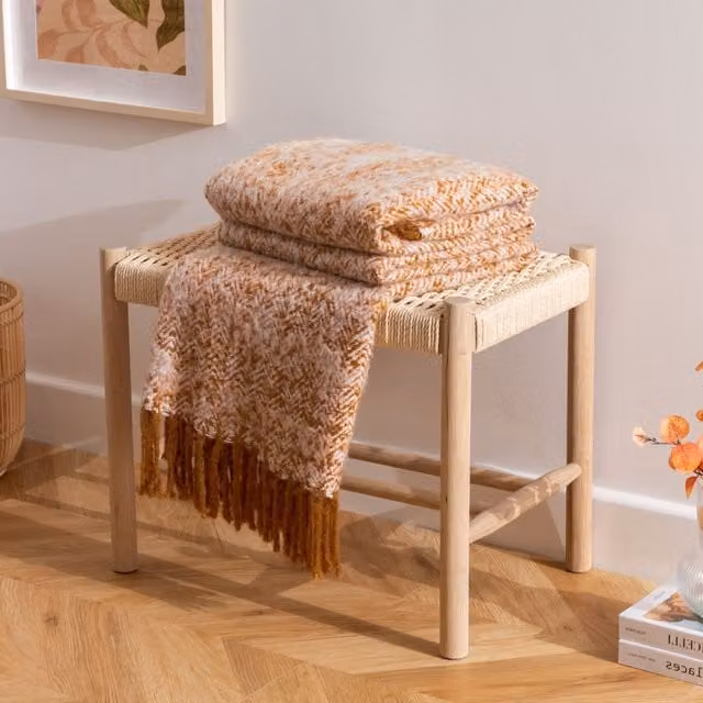 Furn Weaver Woven Herringbone Throw in Gold with Fringes