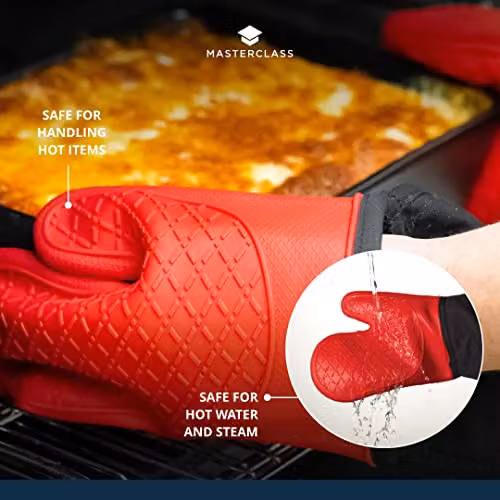 MasterClass Non-Slip Silicone Oven Glove in Black and Red – 3