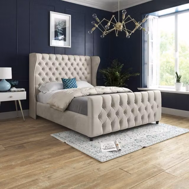 Dozer Single Soft Velvet Upholstered Bed Frame in Cream