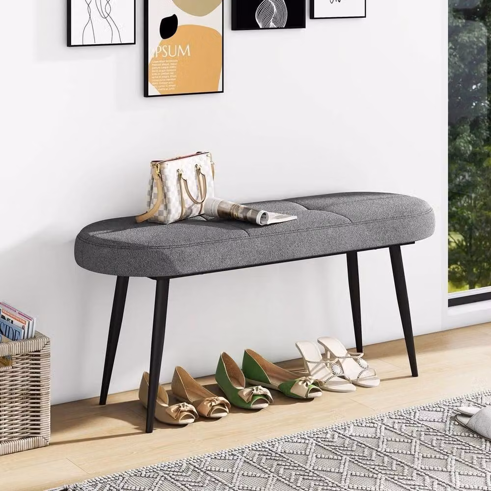FORGEVIO Grey Upholstered Modern End of Bed Bench with Metal Frame – 3