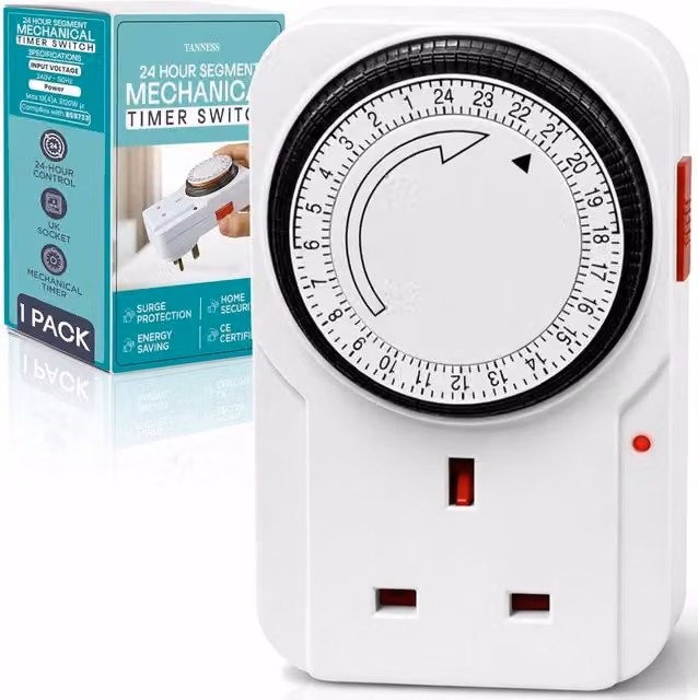 Tanness 24-Hour Timer Plug Socket, 3120W, White