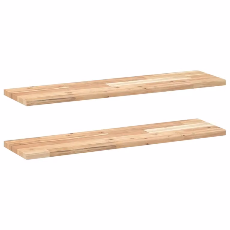 Berkfield Home Set of 2 Floating Shelves in Brown Untreated Solid Acacia Wood, W: 100 cm, D: 20 cm, H: 2 cm