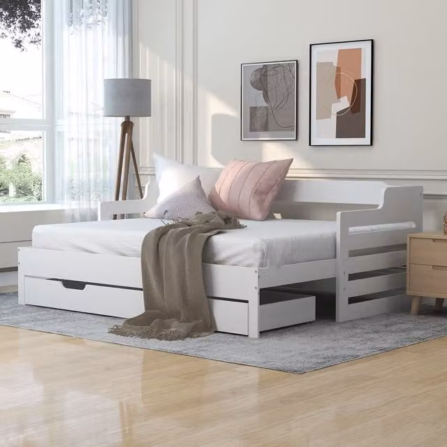 Matteo Ingle Single Guest Sofa Bed with Pull Out Trundle and Storage Drawer in White