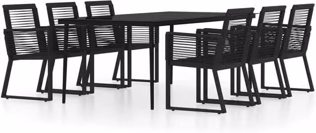 Berkfield Home 7 Piece Black Garden Dining Set with Metal, Glass and Rattan