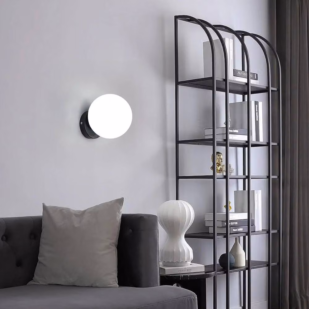 COMELY Modern Ball Wall Light with Black Metal and Glass Sphere Shade, E27, Diameter: 15 cm – 2