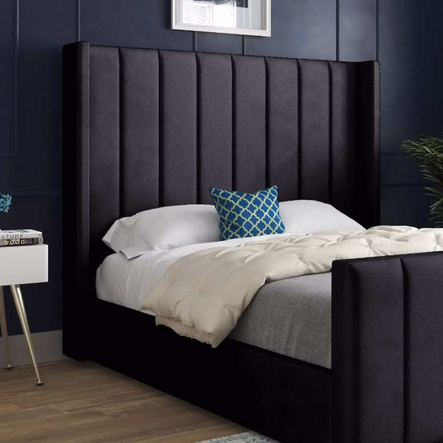 Casani Small Single Upholstered Velvet Designer Bed Frame in Black – 3