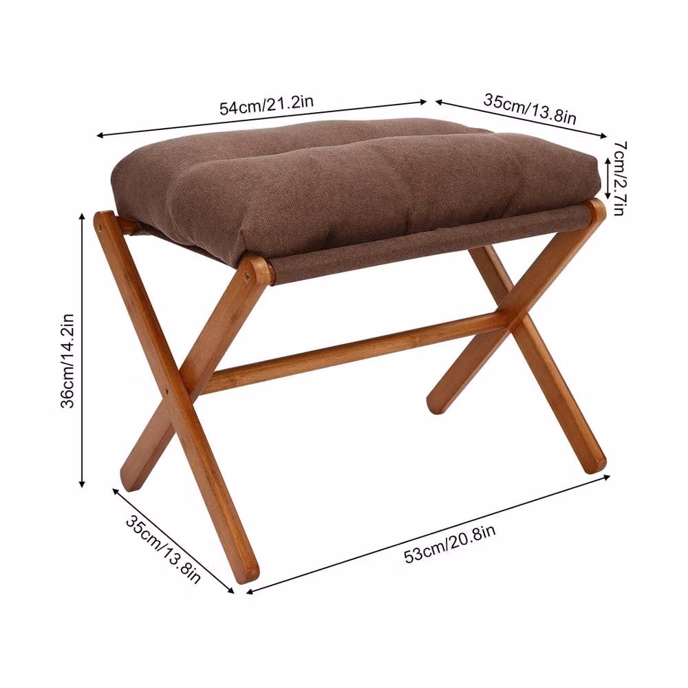 Havendro Bamboo and Cotton Footstool Ottoman in Brown, W/D/H: 36 x 35 x 36 cm – 2