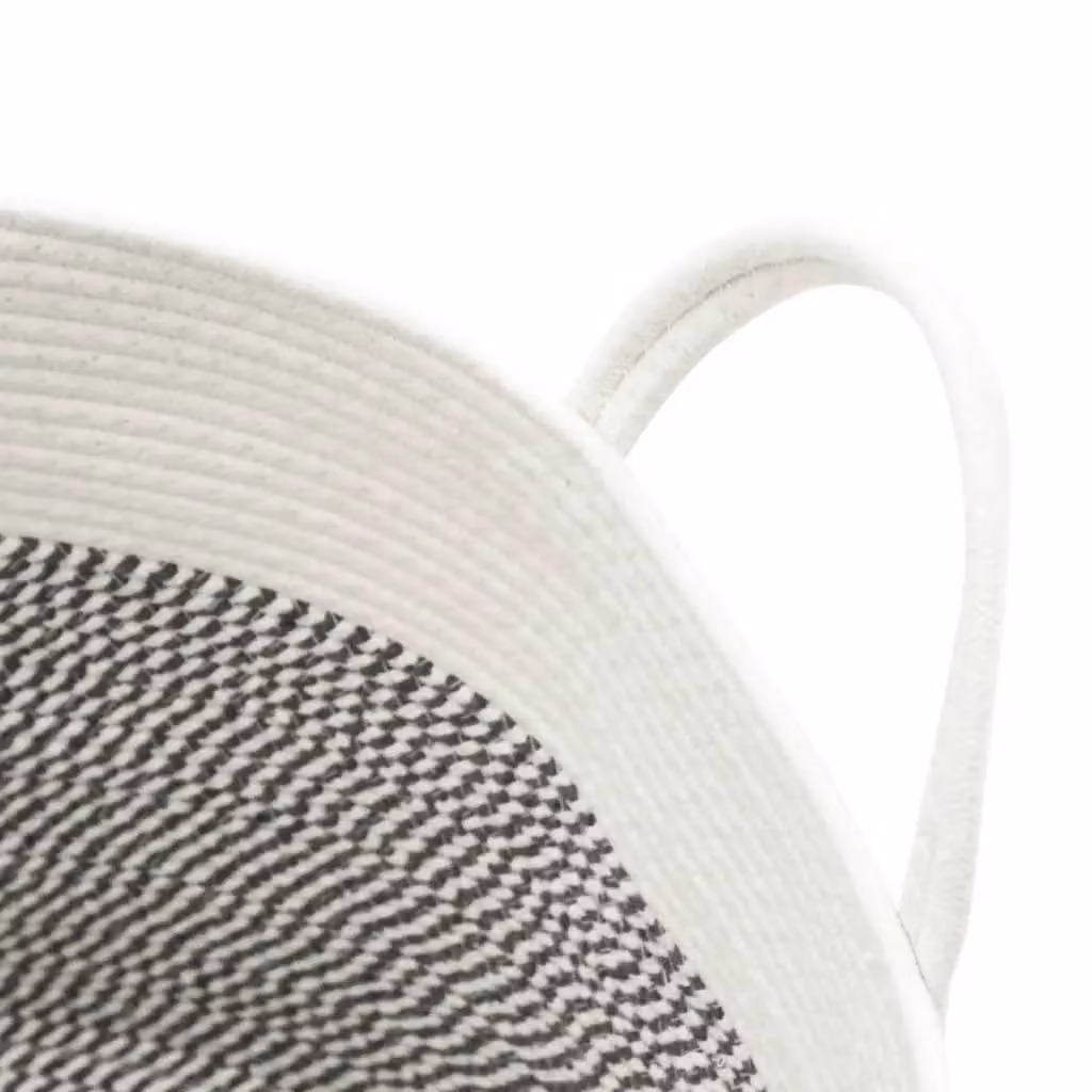 Berkfield Grey and White Open Weave Cotton Storage Basket with Handles, W: 51 cm, D: 33 cm, H: 33 cm – 3