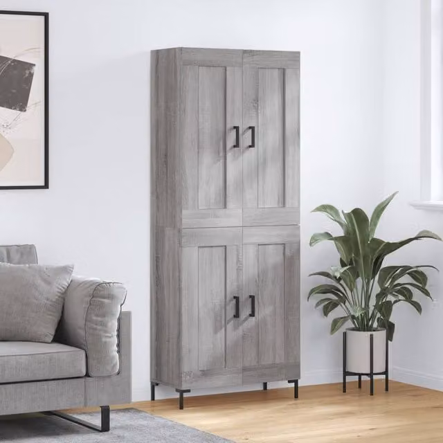 Berkfield Home Modern Grey Highboard with Hinged Doors and Internal Shelves, W/D/H: 69.5 x 34 x 180 cm