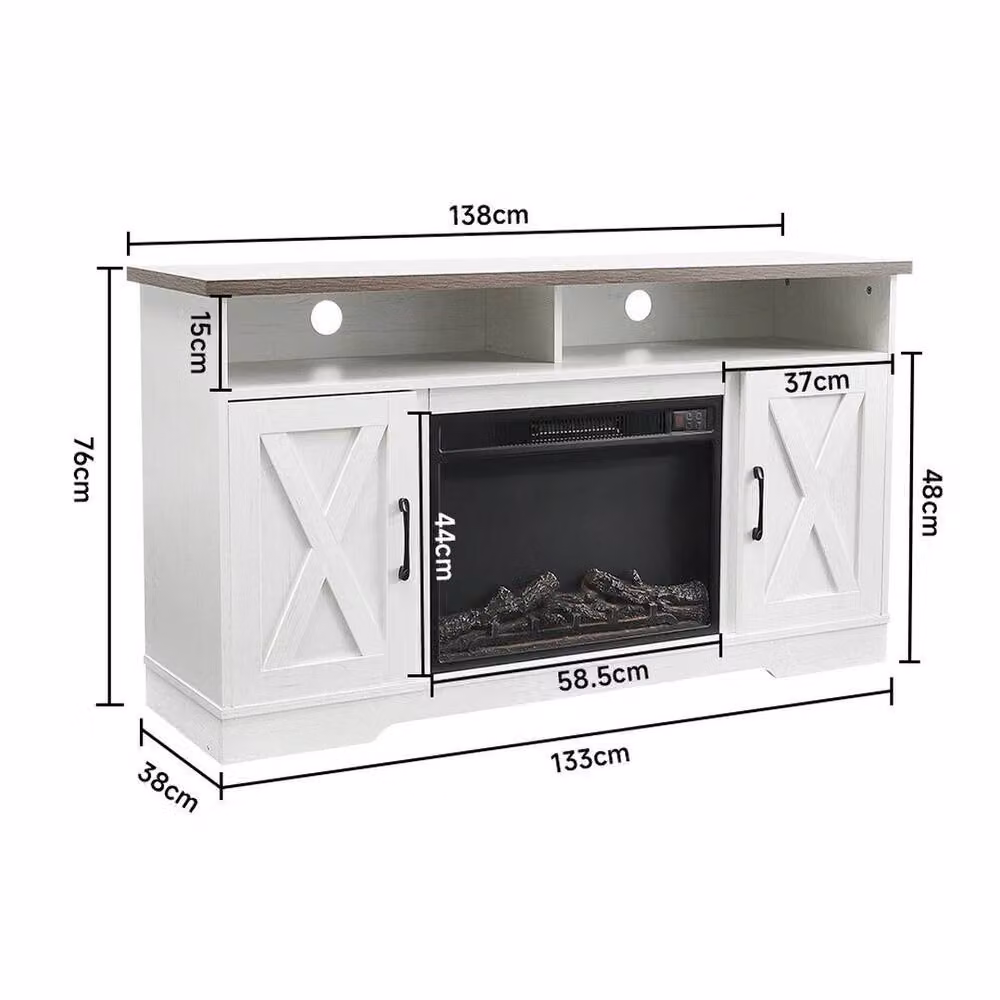FORGEVIO Modern White TV Stand Unit Cabinet with Electric Fireplace and Media Compartments – 2