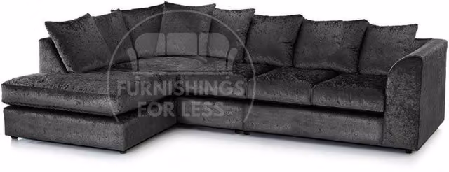 Furnishings For Less UK Crystal Crushed Velvet 5 Seater L Shaped Corner Sofa, Left Hand Facing, Black