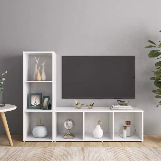 Berkfield Home Set of 2 White Classic TV Cabinets, W/D/H: 107 x 35 x 37 cm