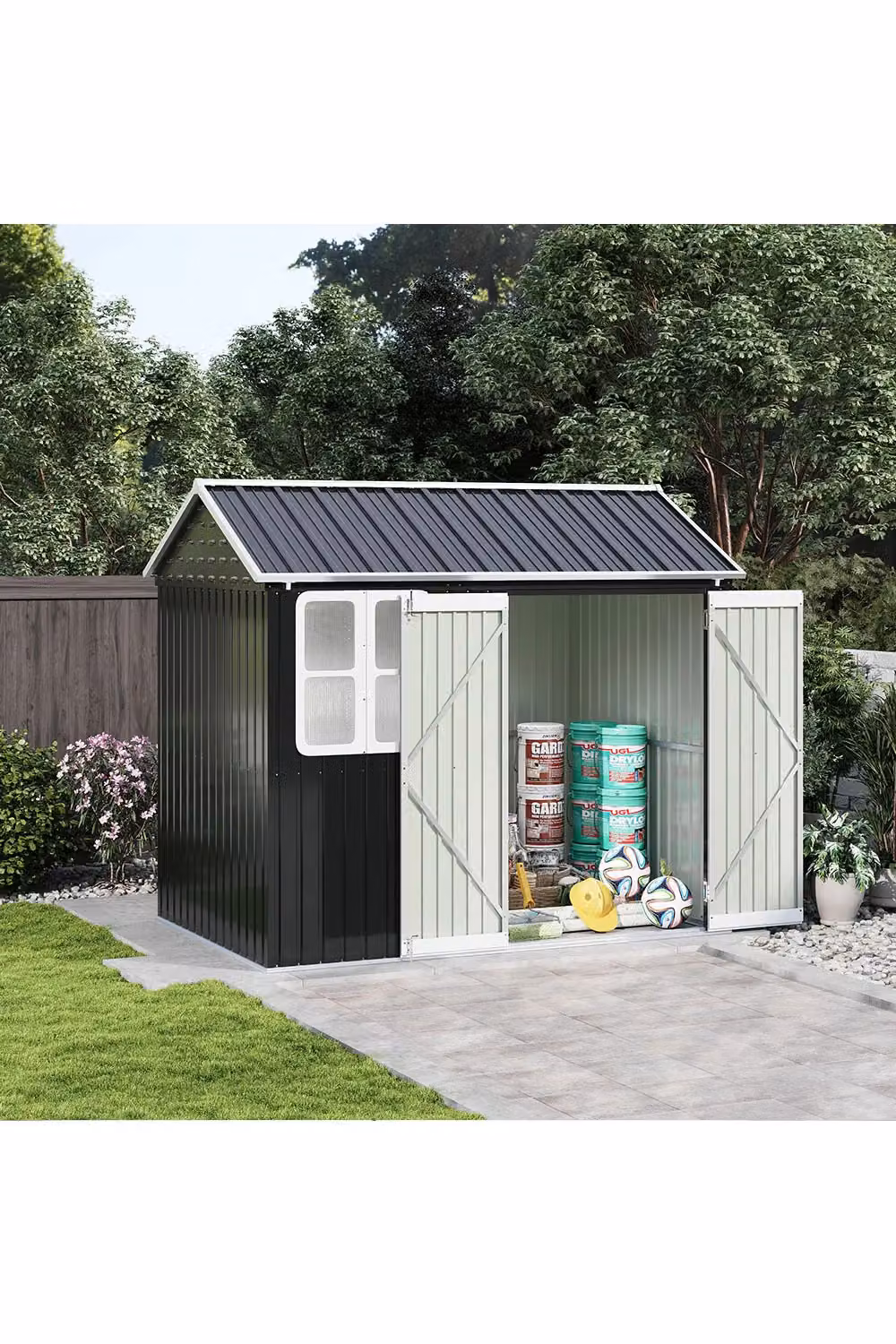 Living and Home Metal Apex Roof Garden Tool Shed Outdoor Storage House in Grey – 2