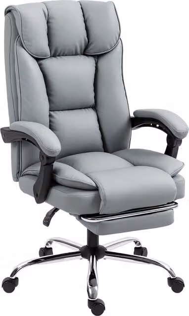 HOMCOM Black and Grey Faux Leather Executive Swivel Office Chair with Headrest and Armrests – 1