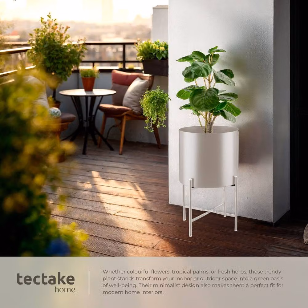 tectake Kalmar Set of 2 Decorative Plant Stands in Black Steel and Taupe – 3