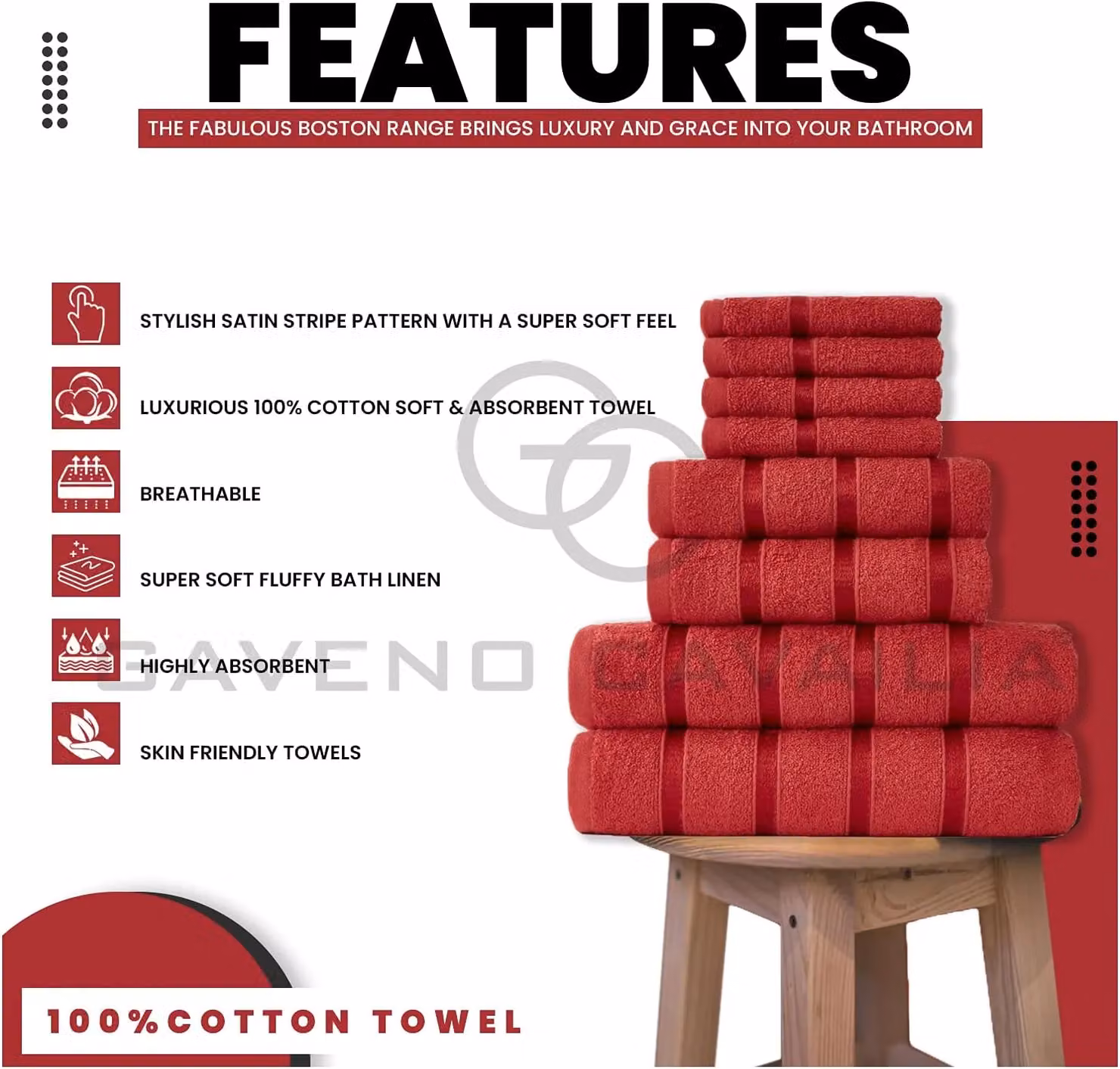 Gaveno Cavailia 8 Piece Red Cotton Towel Bale Set, 450 GSM Quick Dry Absorbent Towels – 2