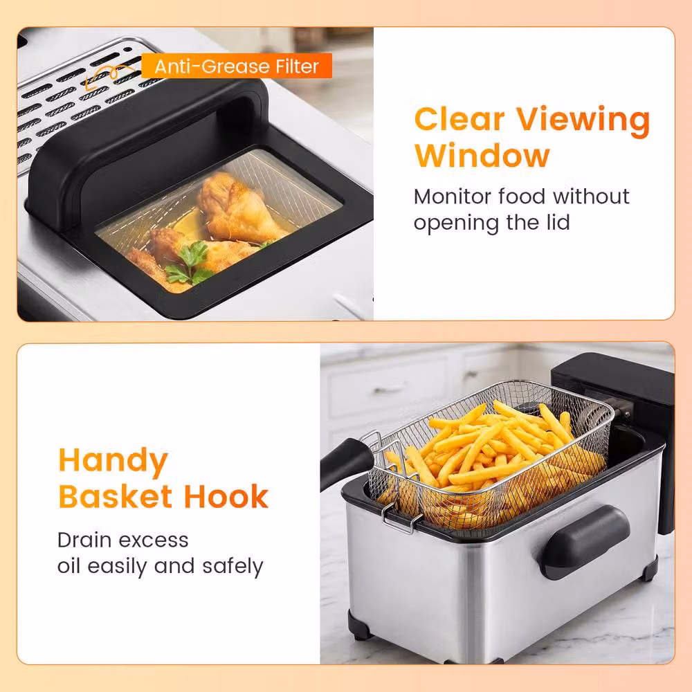 Costway 3L Electric Deep Fryer with Basket, 2000W, LED Touch Screen and 6 Presets in Silver – 8