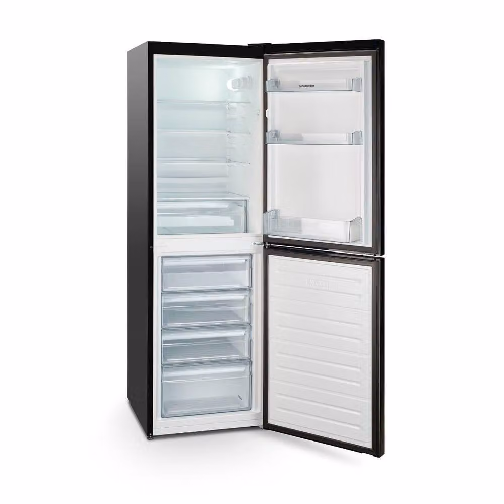 Montpellier Black Freestanding 50/50 Low Frost Fridge Freezer, E Energy Rating, W: 54 cm, D: 59 cm, H: 163 cm – 2