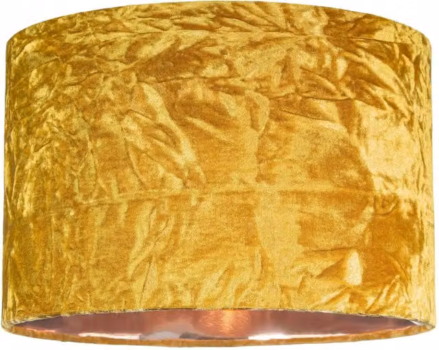 Happy Homewares Modern Round Crushed Velvet Lamp Shade with Shiny Paper Inner in Yellow, Diameter: 35.56 cm
