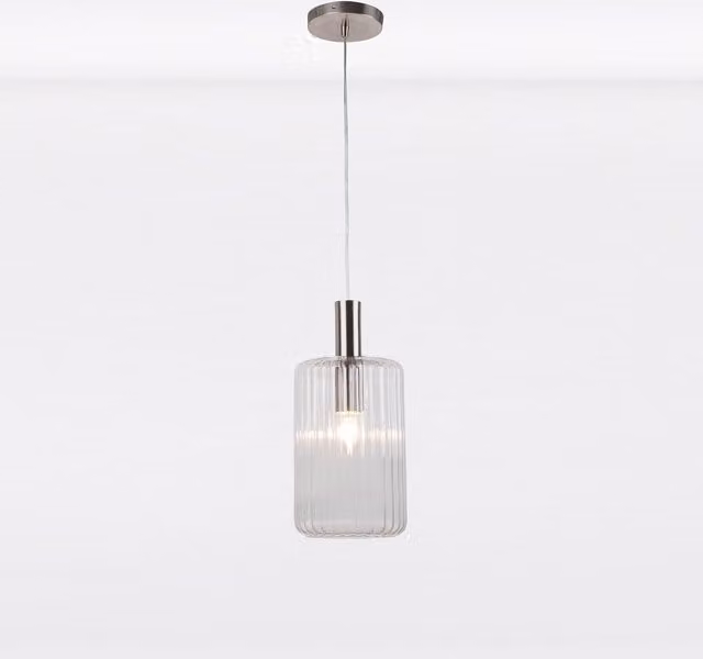 First Choice Lighting Fluted Glass Design Pendant Light in Silver and Brushed Chrome