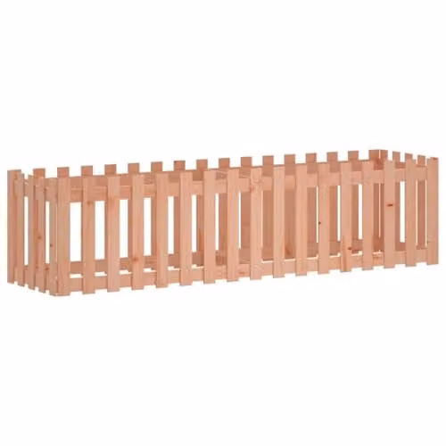 vidaXL Brown Douglas Fir Solid Wood Garden Raised Bed with Fence Design W: 200 cm, D: 50 cm, H: 50 cm