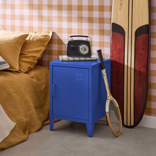 sweeek Industrial Metal Bedside Table with 1 Door in Blue