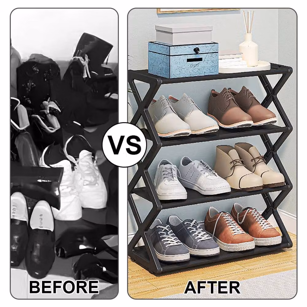 SPETLEK 4 Tier Black Freestanding Shoe Rack Storage Organiser – 4